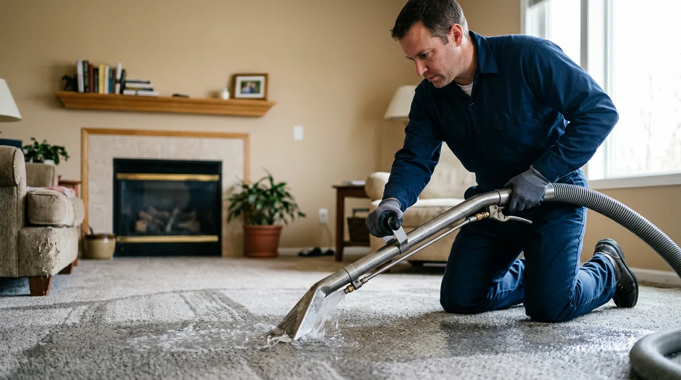Water damage restoration technician working near Caroline, WI